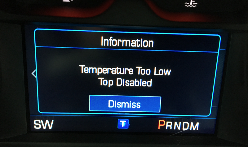 Illustration for article titled The Chevy Camaro Convertible Won't Let You Put the Top Down When it Thinks it's Too Cold UPDATED
